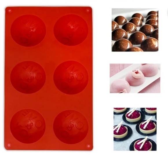 Set of 2 Love & Joy Silicone Chocolate Bomb Molds Tray has six 2.6" half rounds - Picture 1 of 9